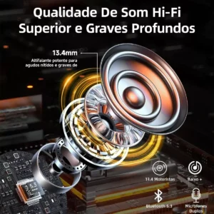 Bettdow Fones De Ouvido Sem Fio Bluetooth 5.3 Esportes À prova d'água e redução de ruído